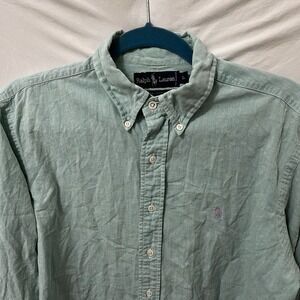 Ralph Lauren Vtg Long Sleeve Button Shirt Large Teal Mint Green Lilac Pony